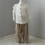 Bej Düğmeli Gömlek Açık Kahve Şalvar 2'li Hac Takımı 1