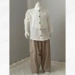 Bej Düğmeli Gömlek Açık Kahve Şalvar 2'li Umre Takımı - Görsel 3