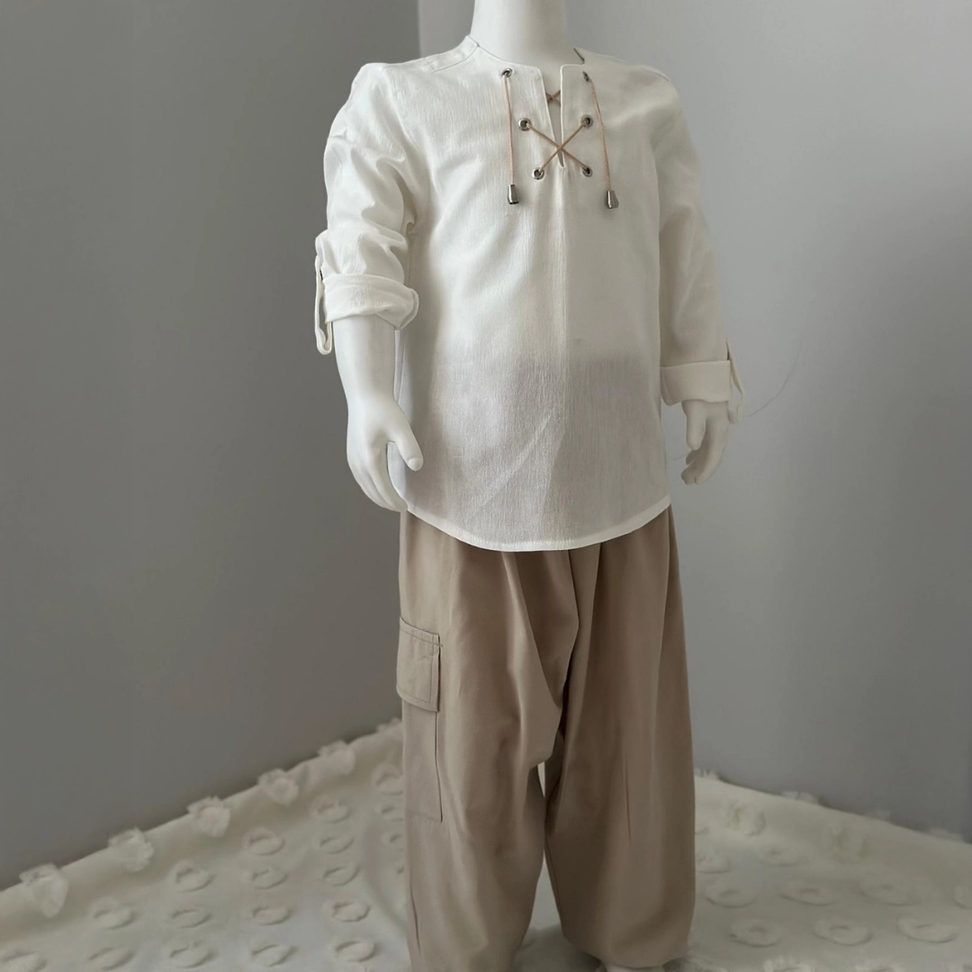 Bej Gömlek Açık Kahve Şalvar 2'li Hac Takımı Bej Gömlek Açık Kahve Şalvar 2'li Hac Takımı 1