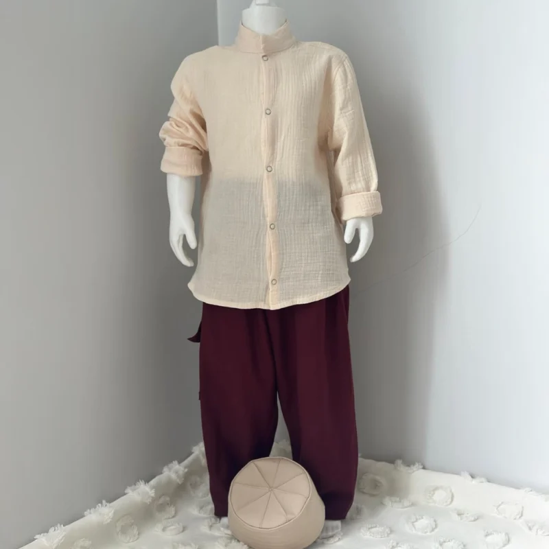 Bej Gömlek Bordo Şalvar 2'li Hac Takımı