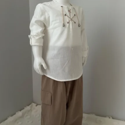 Bej Gömlek Koyu Kahve Şalvar 2'li Hac Takımı