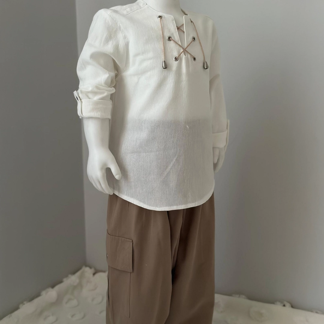 Bej Gömlek Koyu Kahve Şalvar 2'li Hac Takımı 1 Bej Gömlek Koyu Kahve Şalvar 2'li Hac Takımı