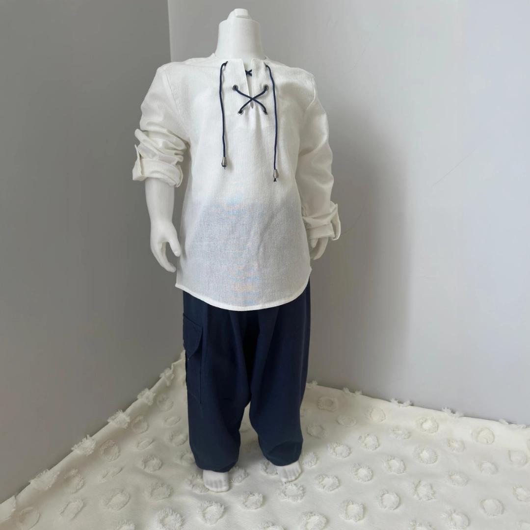 Bej Gömlek Lacivert Şalvar 2'li Hac Takımı 1 Bej Gömlek Lacivert Şalvar 2'li Hac Takımı