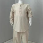 Bej Üst Düğmeli Gömlek Bej Şalvar 2'li Hac Takımı