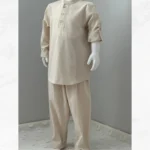 Bej Üst Düğmeli Gömlek Bej Şalvar 2'li Umre Takımı - Görsel 2