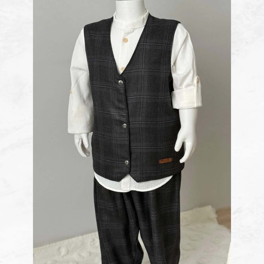 Füme Ekoseli 2'li Takım Set Füme Ekoseli 2'li Takım Set