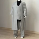 Gri Çizgili Yelek Şalvar Siyah Gömlek Cübbe 4'lü Takım Seti 2