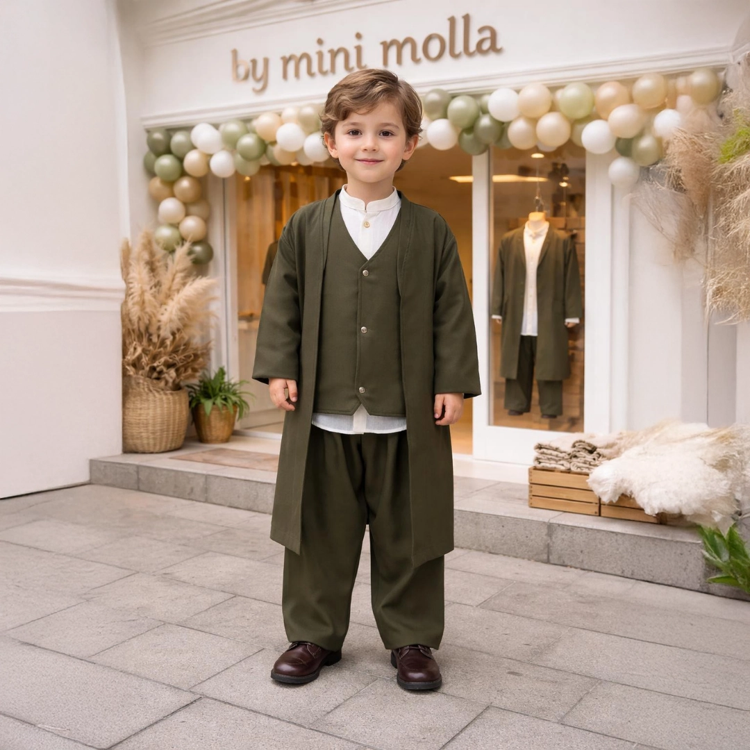 Haki Yelek Şalvar Gömlek Cübbe 4'lü Takım Seti 1 Haki Yelek Şalvar Gömlek Cübbe 4'lü Takım Seti 1