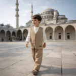 Koyu Bej Yelek Şalvar Gömlek Cübbe 4'lü Takım Seti