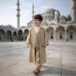 Koyu Bej Yelek Şalvar Gömlek Cübbe 4'lü Takım Seti 3