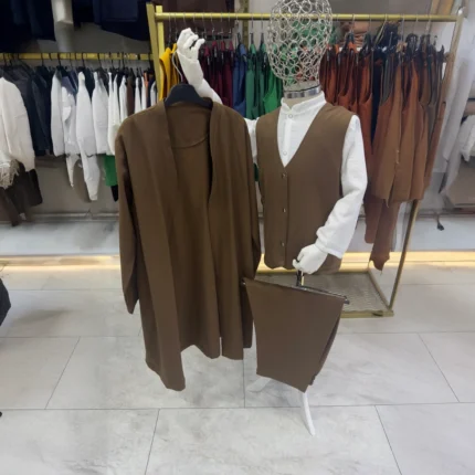 Koyu Kahve Yelek Şalvar Gömlek Cübbe 4'lü Takım Seti 1