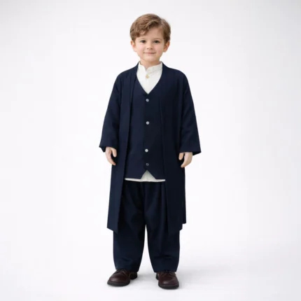 Lacivert Yelek Şalvar Gömlek Cübbe 4'lü Takım Seti