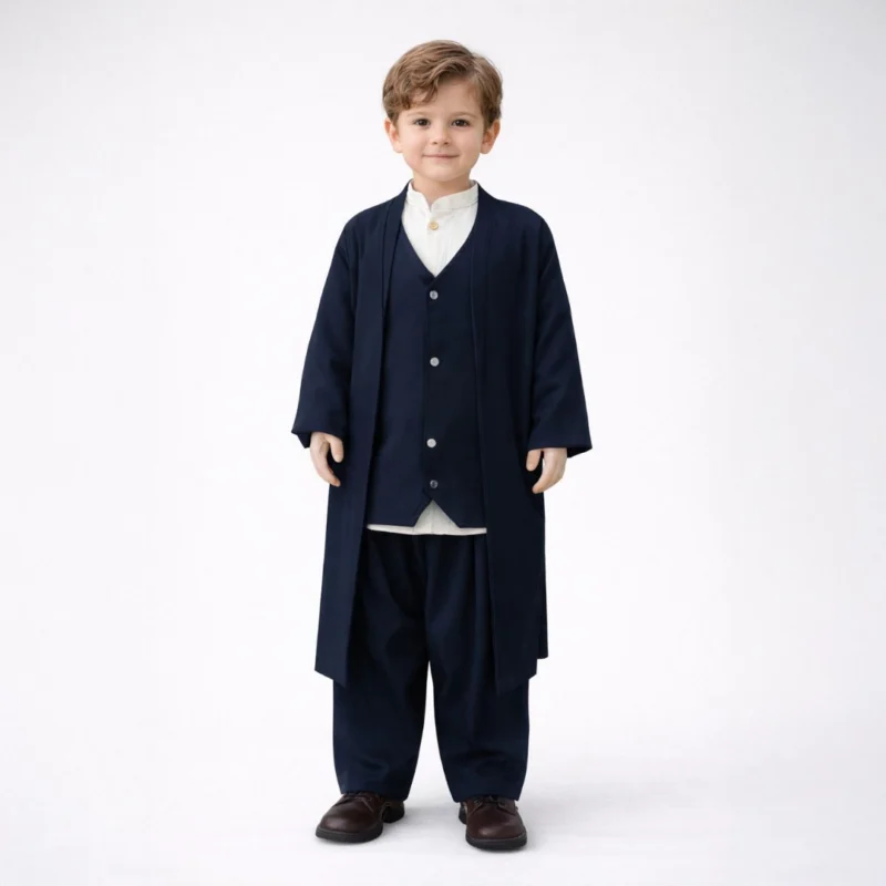 Lacivert Yelek Şalvar Gömlek Cübbe 4'lü Takım Seti