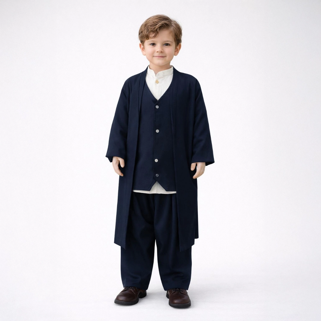 Lacivert Yelek Şalvar Gömlek Cübbe 4'lü Takım Seti Lacivert Yelek Şalvar Gömlek Cübbe 4'lü Takım Seti