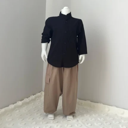 Siyah Gömlek Kahve Şalvar 2'li Hac Takımı