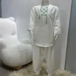 Yeşil İpli Bej Gömlek Bej Şalvar 2'li Hac Takımı