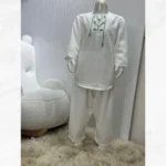 Yeşil İpli Bej Gömlek Bej Şalvar 2'li Umre Takımı - Görsel 2