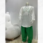 Yeşil İpli Bej Gömlek Yeşil Şalvar 2'li Umre Takımı - Görsel 2